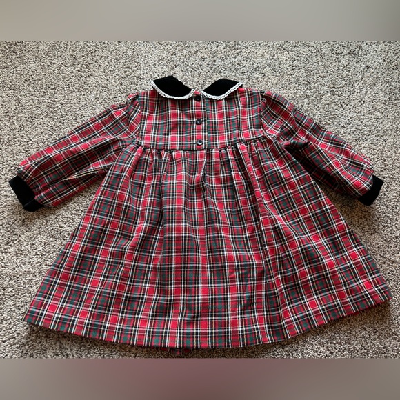 Vintage Bonnie Jean Red and Black Plaid Christmas Dress Velvet Trim lace - Picture 5 of 11